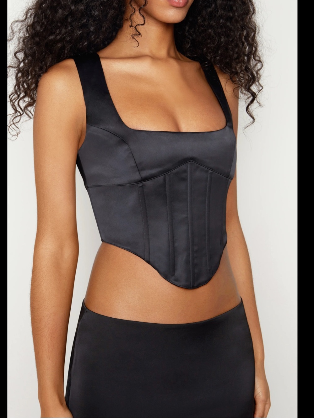 Danielle Guizio Black Satin Corset Crop Top
